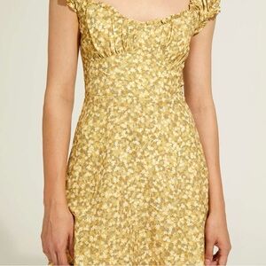 ZARA floral cotton puff sleeves mini dress yellow size XS